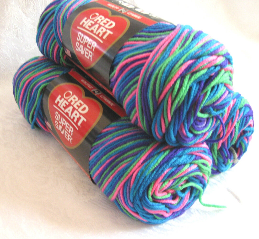 Red Heart Super Saver yarn BRIGHT MIX neon style by crochetgal