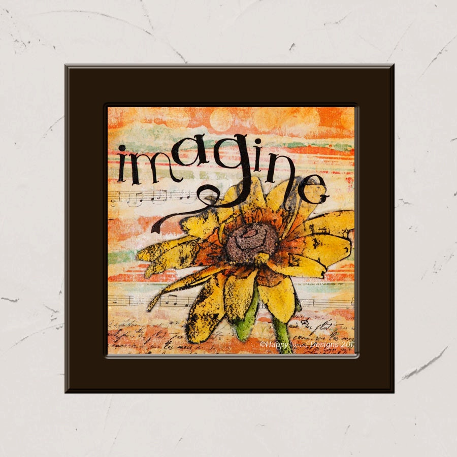 Imagine 8x8 Paper Print Inspirational Mixed Media Word Art