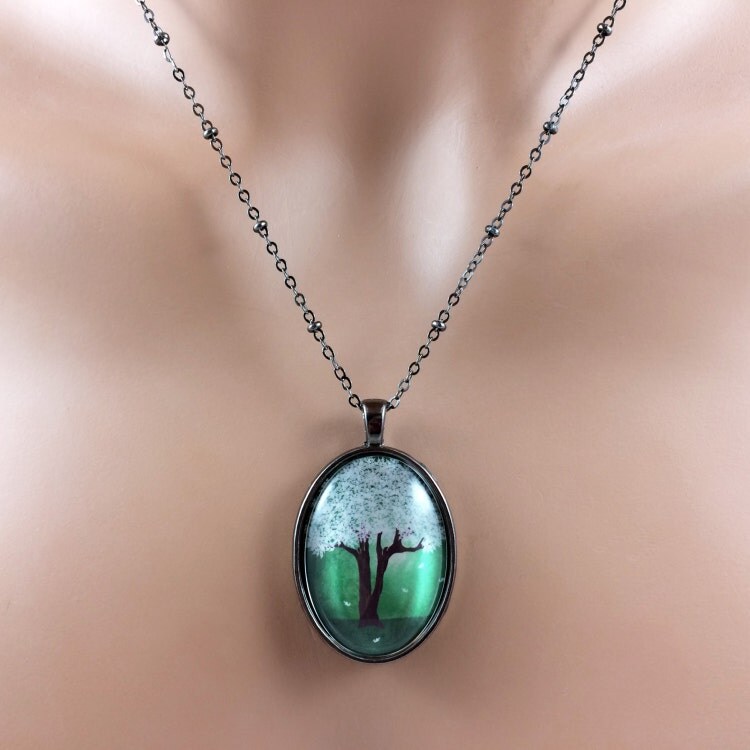 Green Tree Necklace / Tree Jewelry / Oval by TheArtofCrystal