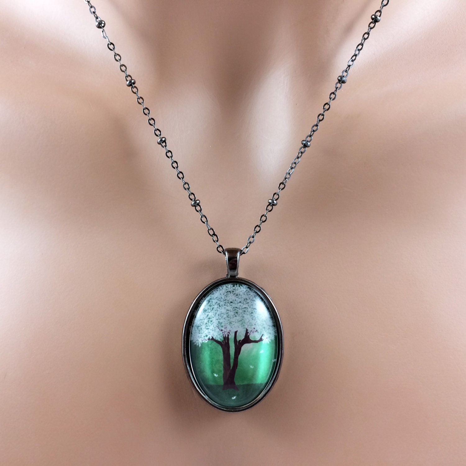 Green Tree Necklace / Tree Jewelry / Oval by TheArtofCrystal