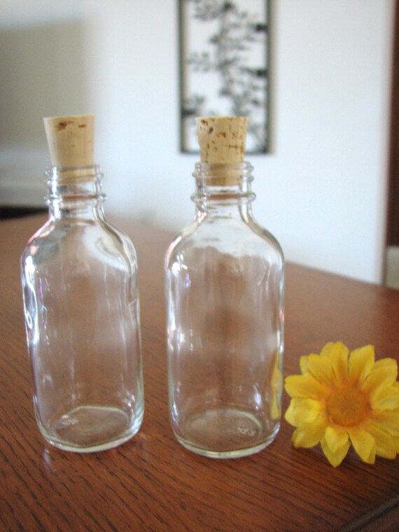 20 Clear Glass Round Bottles 2 oz. Corked by theglassconnection