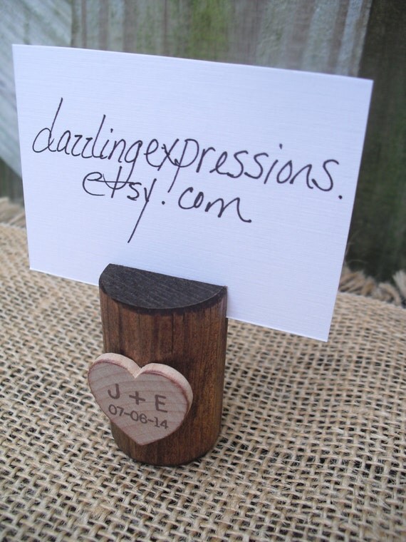 Wood Place Card Holders Personalized with Initials and Date