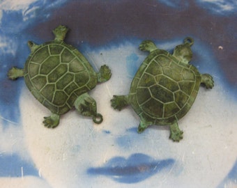 Verdigris Patina Brass Sea Turtle Stamping Charms 107VER x2