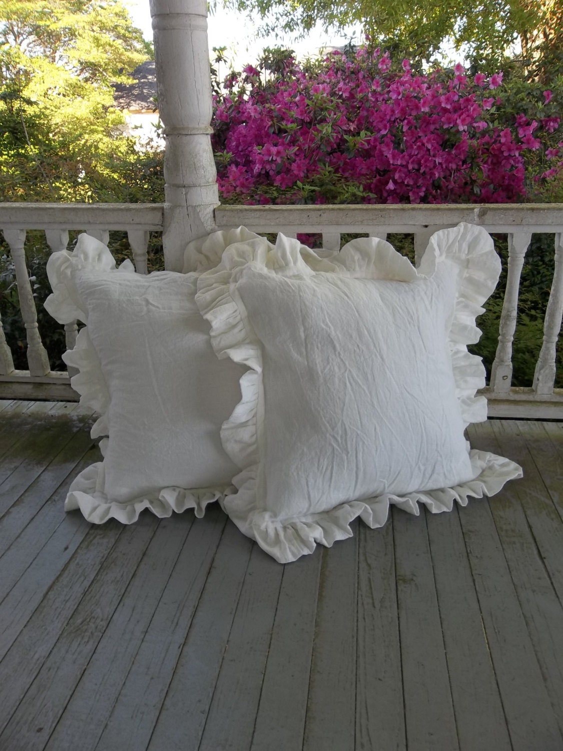 Pair Ruffled Linen Pillows Custom Sizes Ruffled by misshettie