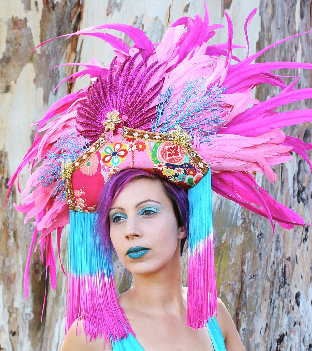 Pink Feather Showgirl Headdress Las Vegas Showgirl Dance 