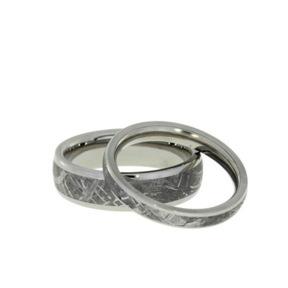Meteorite Ring Set, His and Hers Wedding Band Set, Titanium Rings