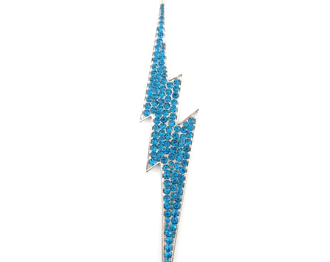 Huge 7.5 Inch Long Turquoise Blue Rhinestone Lightening Bolt Pendant