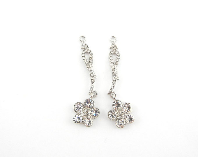 Silver-tone Crystal Flower Drop Charms Pair