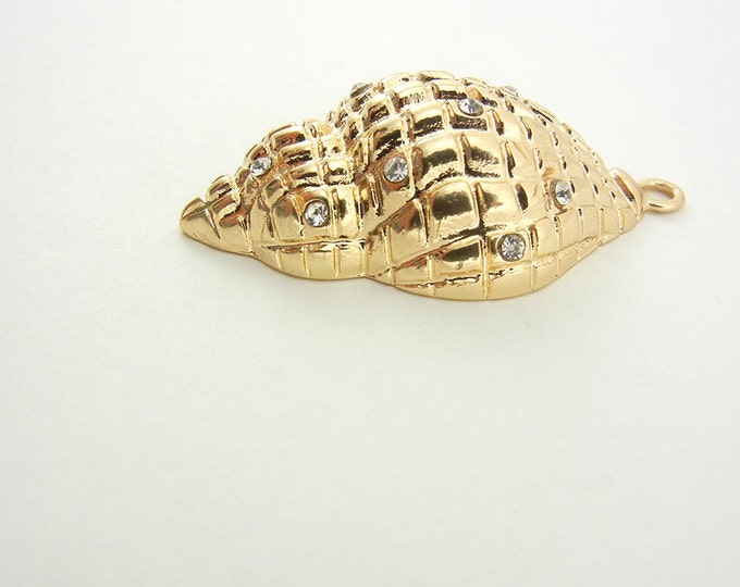 Gold-tone Seashell Charm Pendant with Scattered Rhinestones