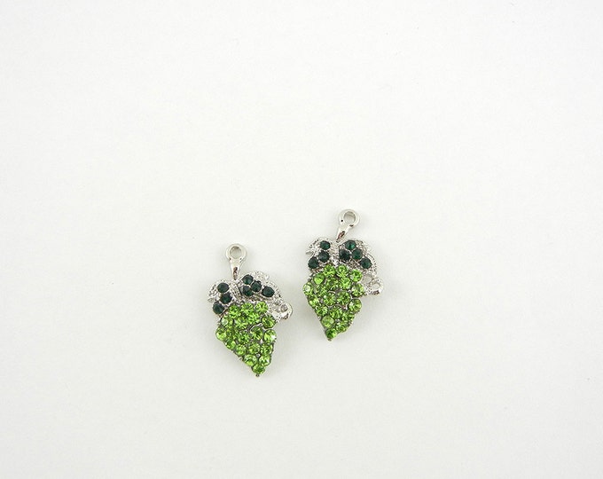 Pair of Grape Charms Green Rhinestones