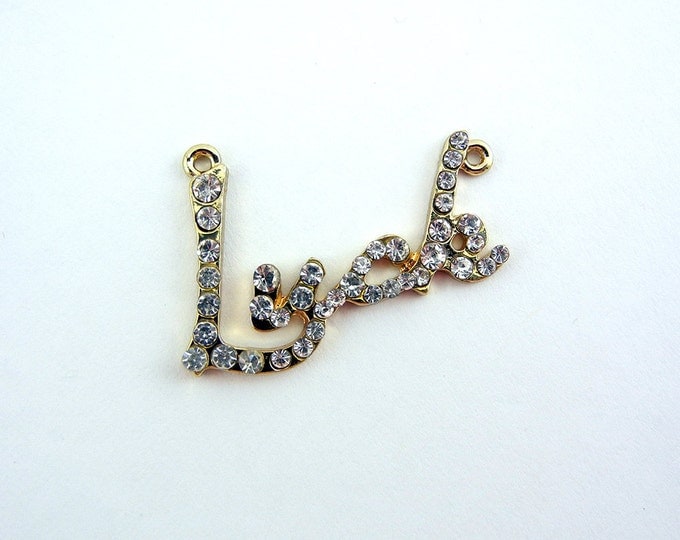 Gold-tone Rhinestone Luck Word Connector Pendant