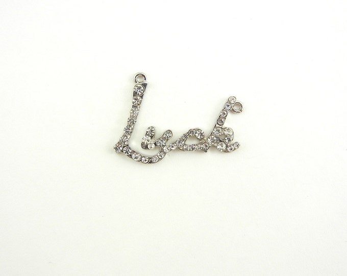 Silver-tone Rhinestone Luck Word Connector Pendant