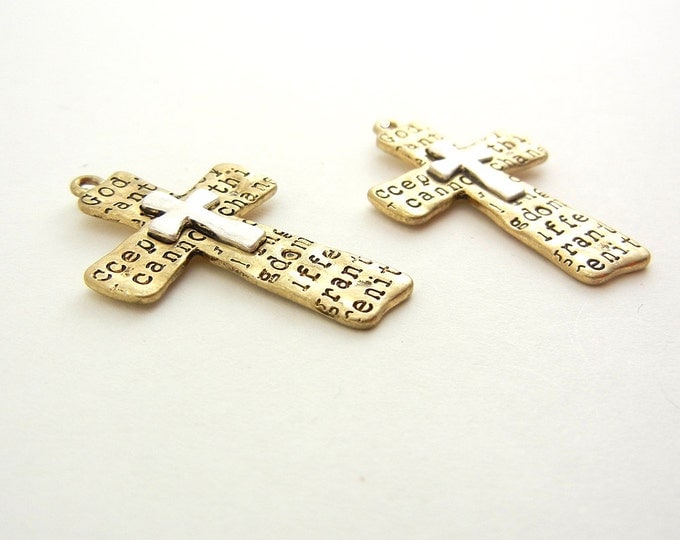 Pair of Two tone Cross Charms with Portion of the Serenity Prayer