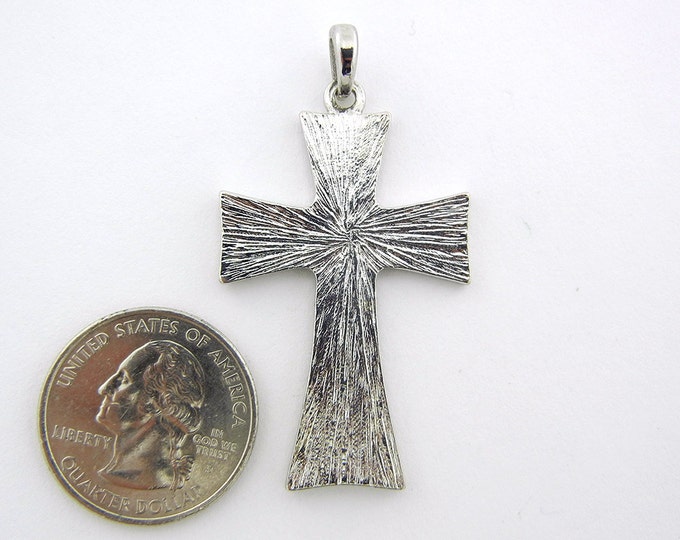 Silver-tone Cross Pendant Edged in Rhinestones