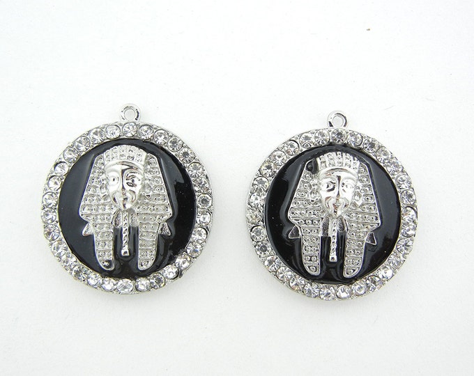 Pair of Round Egyptian Pharaoh Head Charms Silver-tone