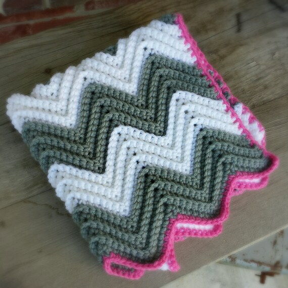 Crochet chevron baby blanket with holes for car seat straps