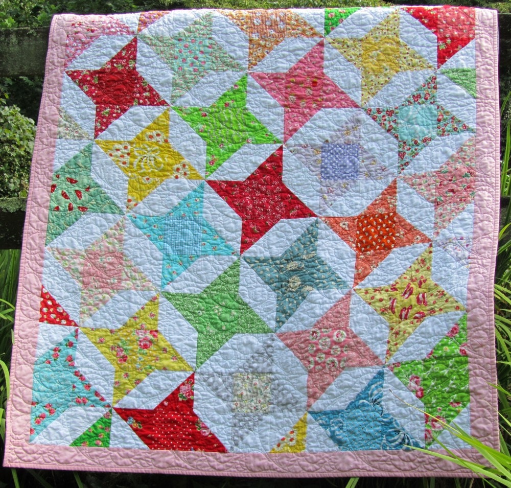 Scrappy Friendship Stars Quilt Baby Girl Toddler Lap