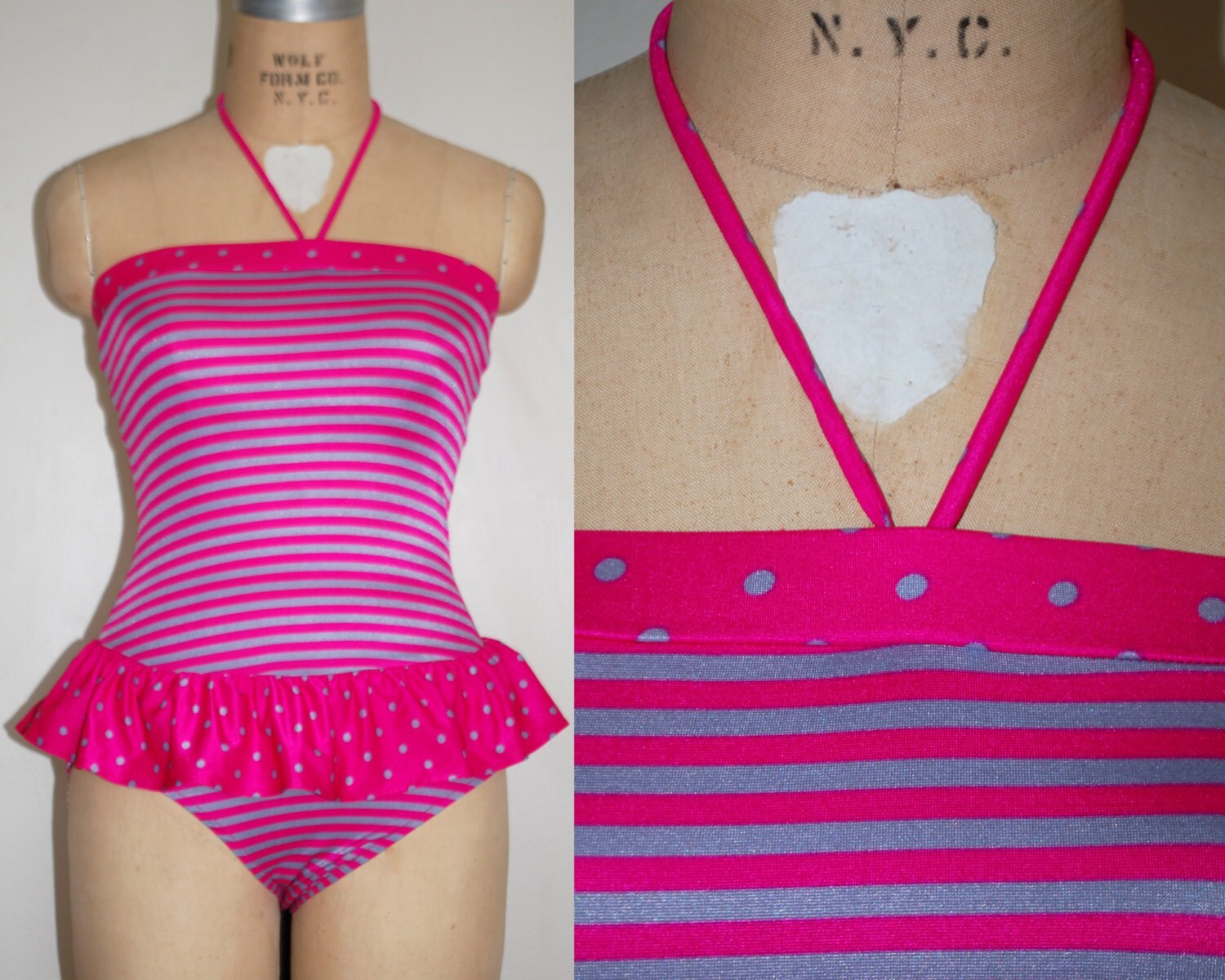 Ruffle Skirt Swim Suit Medium. Vintage 80s One Piece Swim