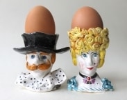 Lady and Gentleman hand sculpted ceramic Egg Cups Set,Pottery hand painted Egg Holder,Lady and Gentleman ceramic figurine Candle Holders