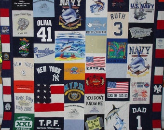 CUSTOM ORDERS for Queen Size  Patchwork Style Quilt made from your Tshirts with elaborate pieced border