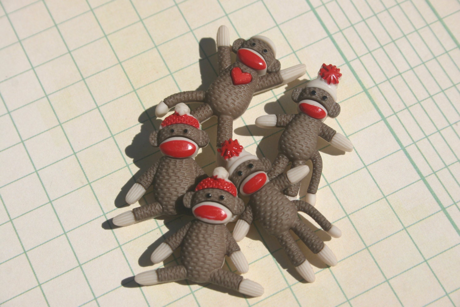 Sock Monkey Buttons Bulk Sewing Button 5 Buttons Sock