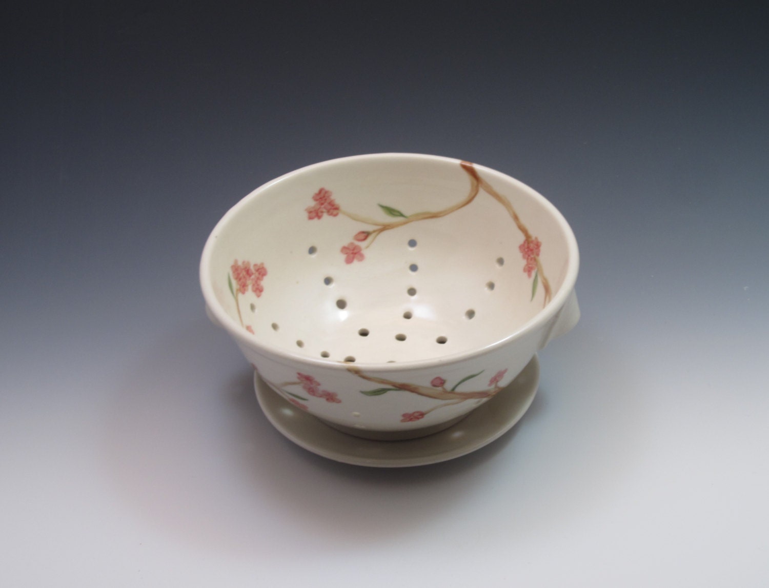 Porcelain Berry Bowl colander with plate handthrown by SarahBak