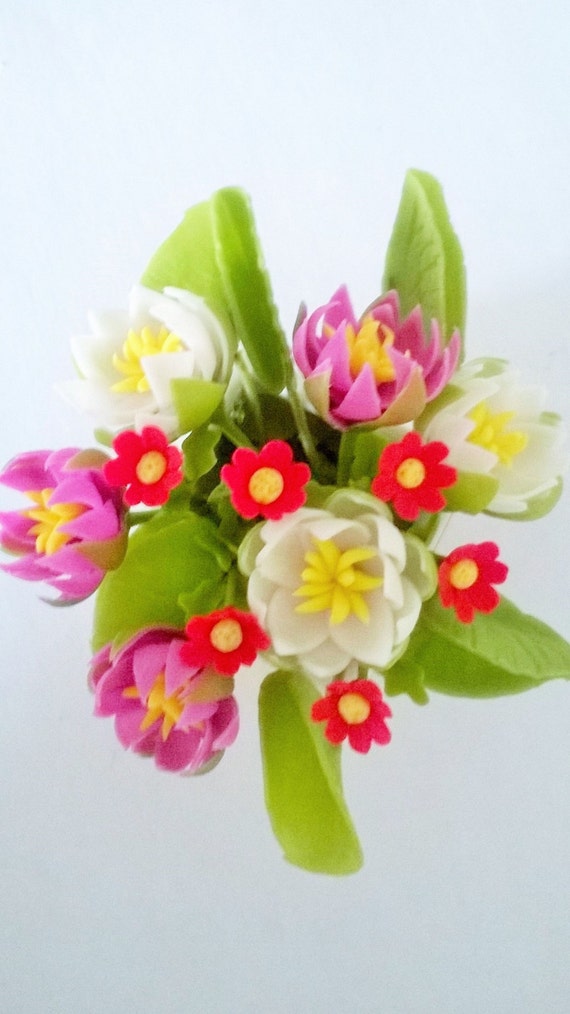 Miniature Polymer Clay Flowers Supplies Water Lily in ceramic