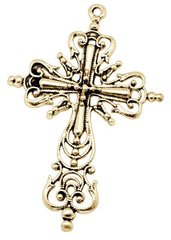 cross Large charms Charms, vintage metal vintage 12  Filigree Cross  Pendant gold gun  or