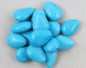 Bright Blue Chalk Turquoise 14mm x 10mm Teardrop Beads - 15 pieces #F1