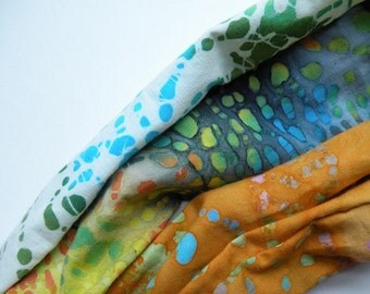 Infinity scarf, women's multicolor orange green teal blue yellow pink white fashion batik cotton circle scarflette, Bohemian loop Lhasa i414
