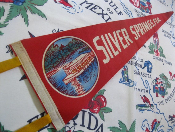 Vintage Silver Springs Florida felt pennant banner - 1940s Florida souvenir