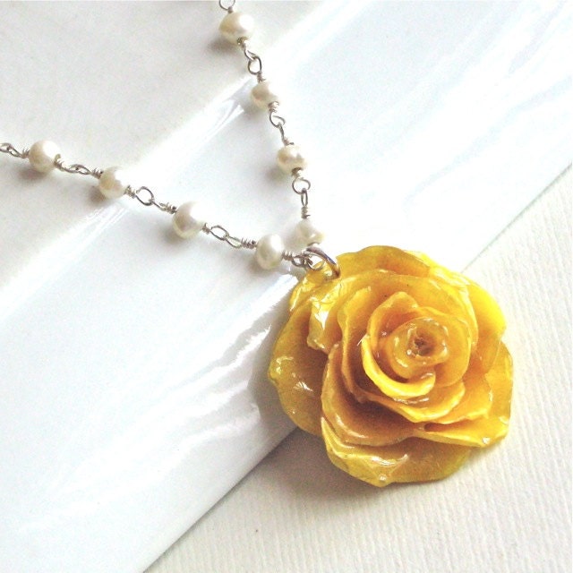 Real Yellow Rose Necklace Real Flower Jewelry Preserved