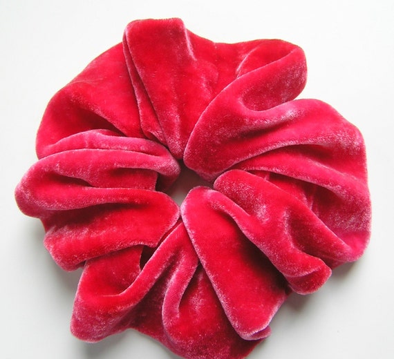 SILK VELVET Scrunchie hand dyed rosy red ponytail hair
