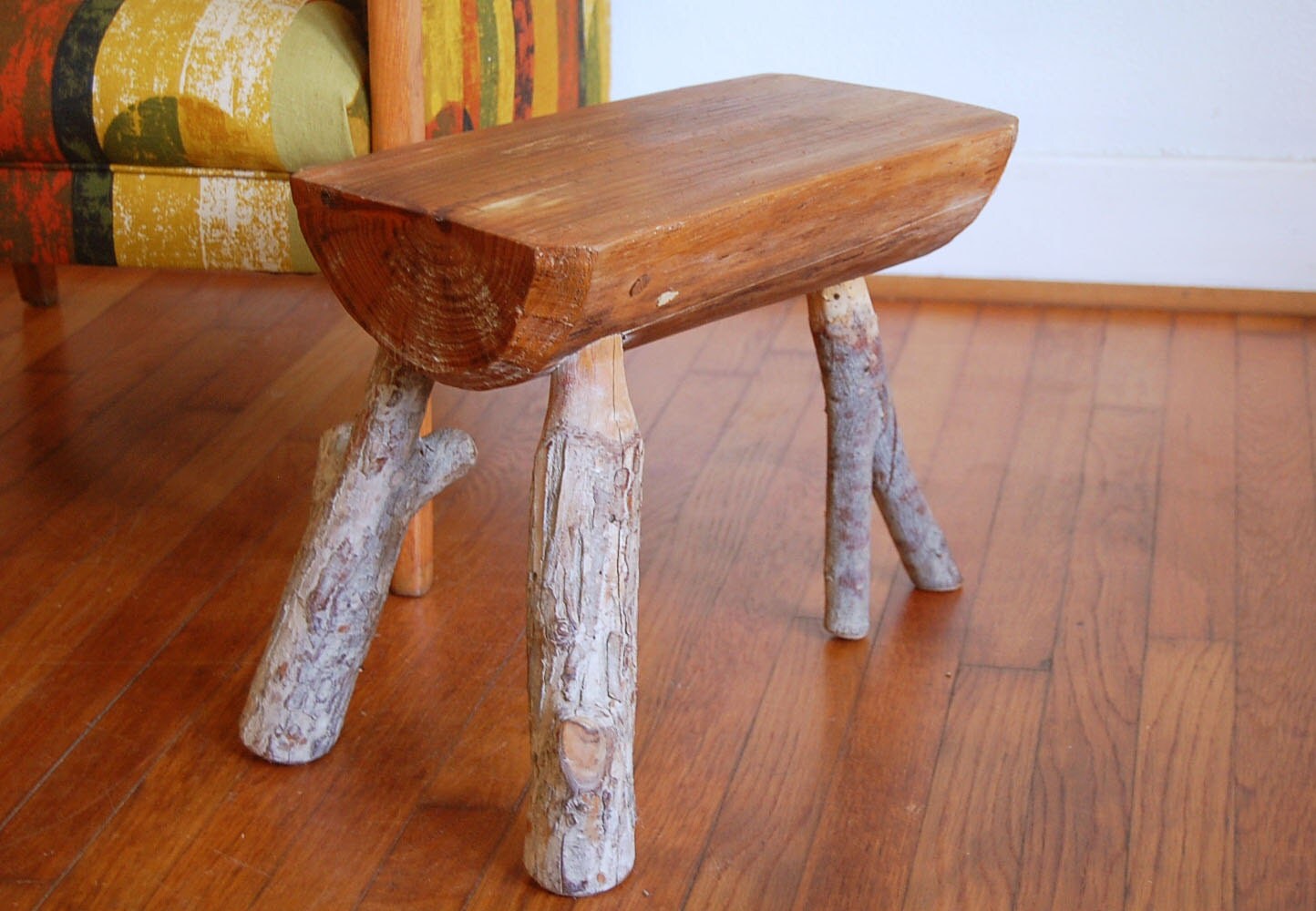 Wooden Log Stool Table Plant stand Primitive Mid Century