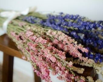 50% OFF! Bunch of larkspur, purple larkspur, pink larkspur, white larkspur, blue dried flowers, white dried flowers, pink dried flowers