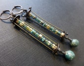 Ocean Foam. Ancient glass in caged rustic assemblage art earrings.