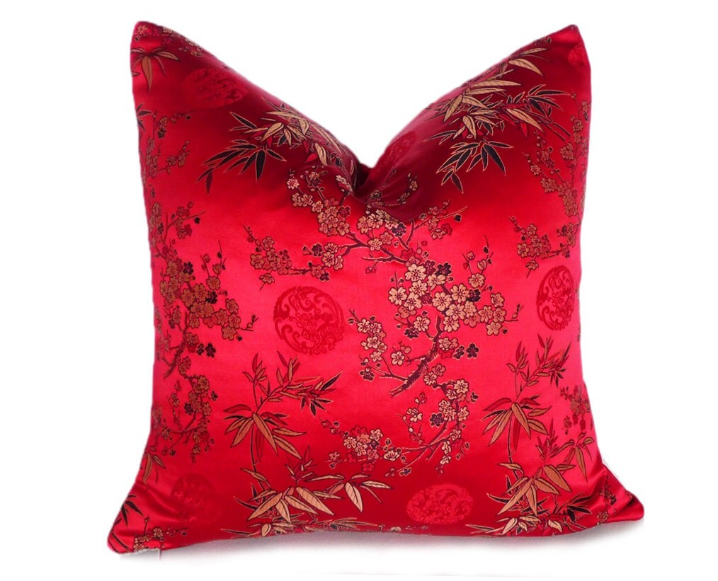 Luxury Red Silk Pillows Red Gold Chinoiserie Cushions Asian