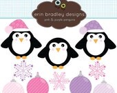 50% OFF SALE Instant Download Holiday Clipart Clip Art Personal & Commercial Use Pink and Purple Penguins Il_170x135