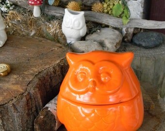 Owl Dish Container Owl Ring Box , Jewelry box, Change holder Salt Pig .fruit Orange ... Glazed ceramic Vintage Style Hootie Hoots