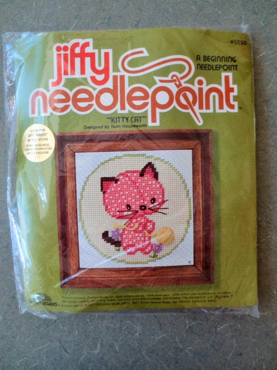 Vintage Needlepoint Kit Kitty Cat Kitten Needlepoint 1970s