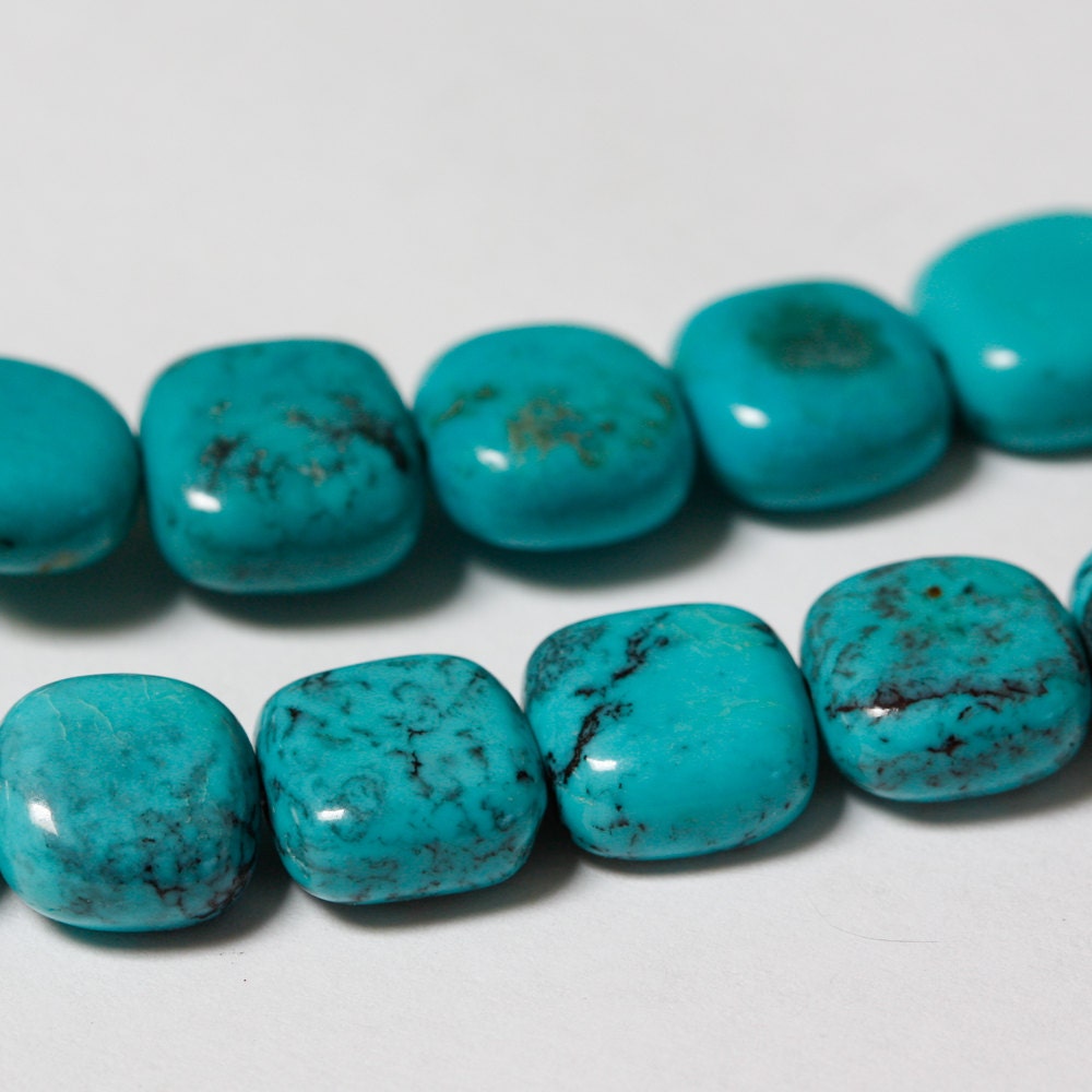 Turquoise Beads 8mm 9mm Flat Square 6 by desertfiresupplies