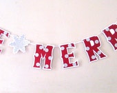 BE MERRY Christmas Banner - Silver Snowflake and Red Glitter with Silver Polka Dots on White Il_170x135