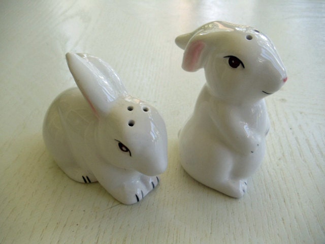 White Bunny Rabbit Salt and Pepper Shakers