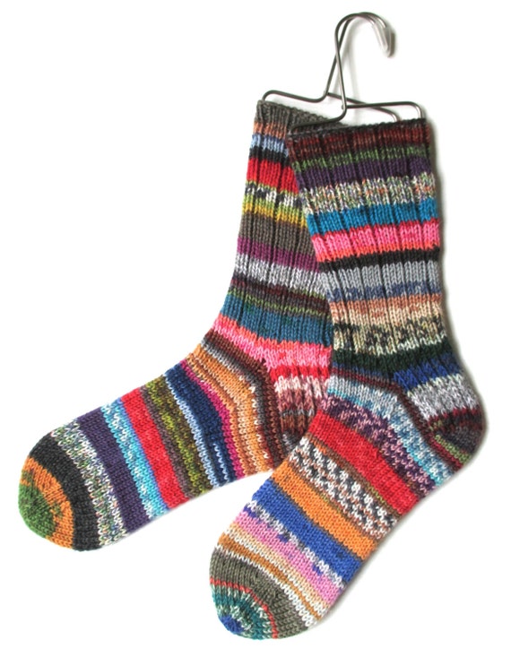 Crazy Socks for Women Girls handknit multicolor striped