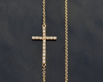 Kelly Diamond Sideways Cross Necklace - Set Off Center