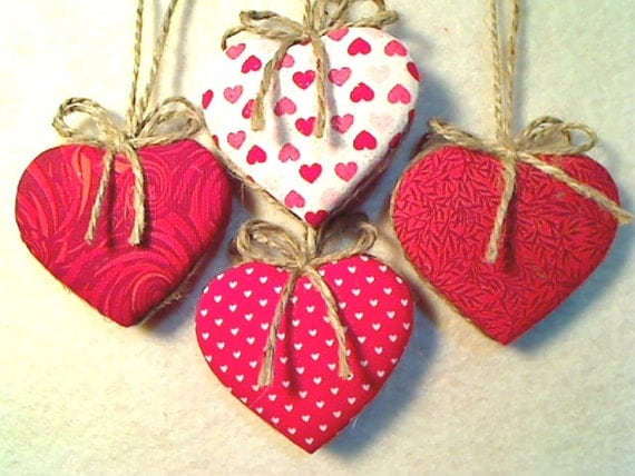 Red Heart Ornaments Set of 4 Holidays Home Decor by byEmilie11