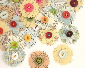 Vintage Paper Flowers, Handmade Vintage Embellishments, Paper Flowers, Scrapbook Paper Flowers, Daily Planner, Project Life, Set of 9