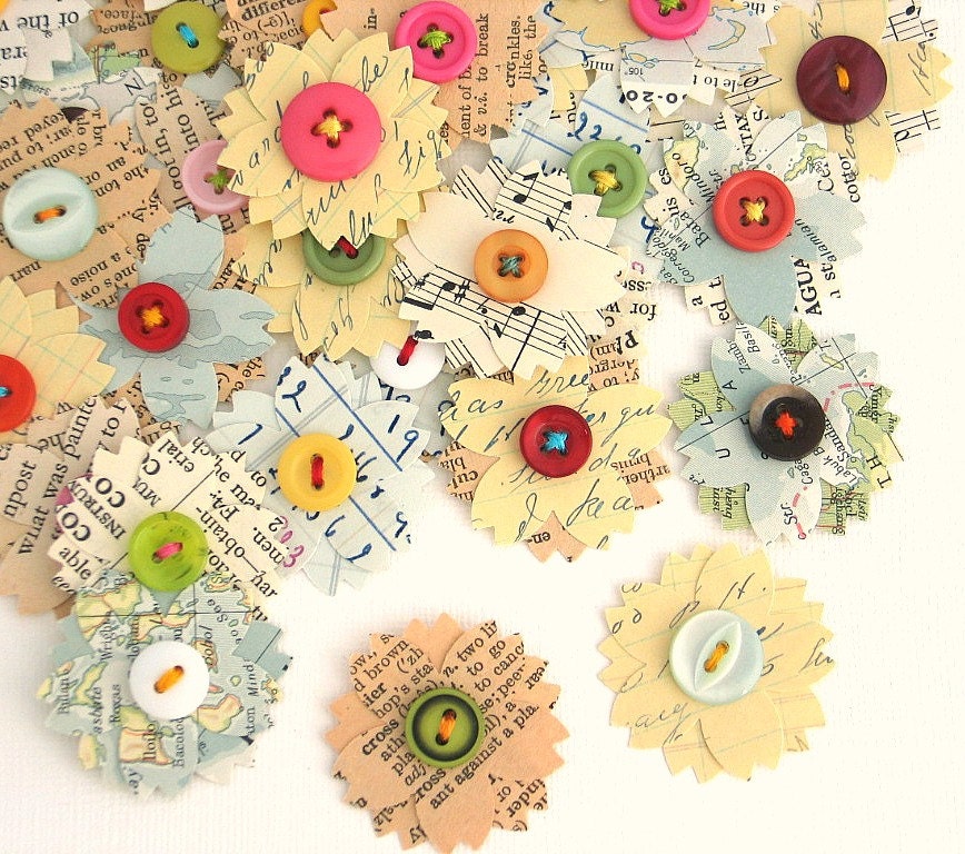 Vintage Paper Flowers Handmade Vintage Embellishments Paper