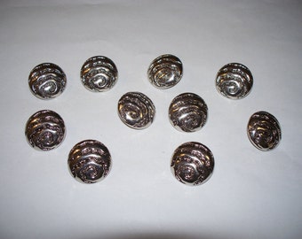 10 Silver Colored, Shank Buttons, Lot 2504 (Free US Shipping)