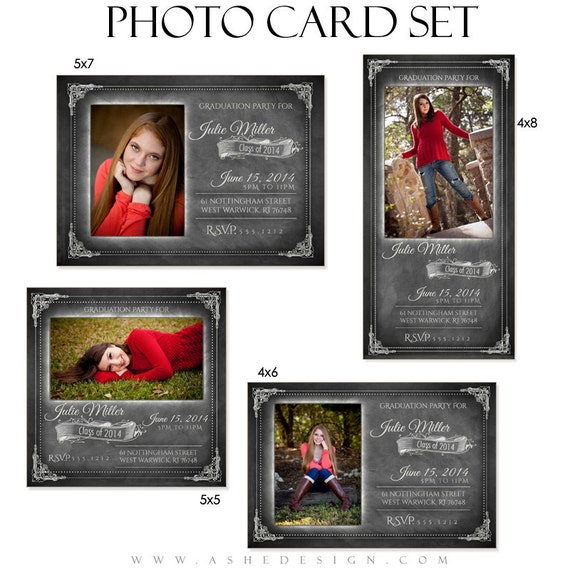 Senior Girl Photo Card Set Chalkboard Senior Girl 2014 4 1 Sided Photo Card Photoshop Card Templates For Photographers 2014